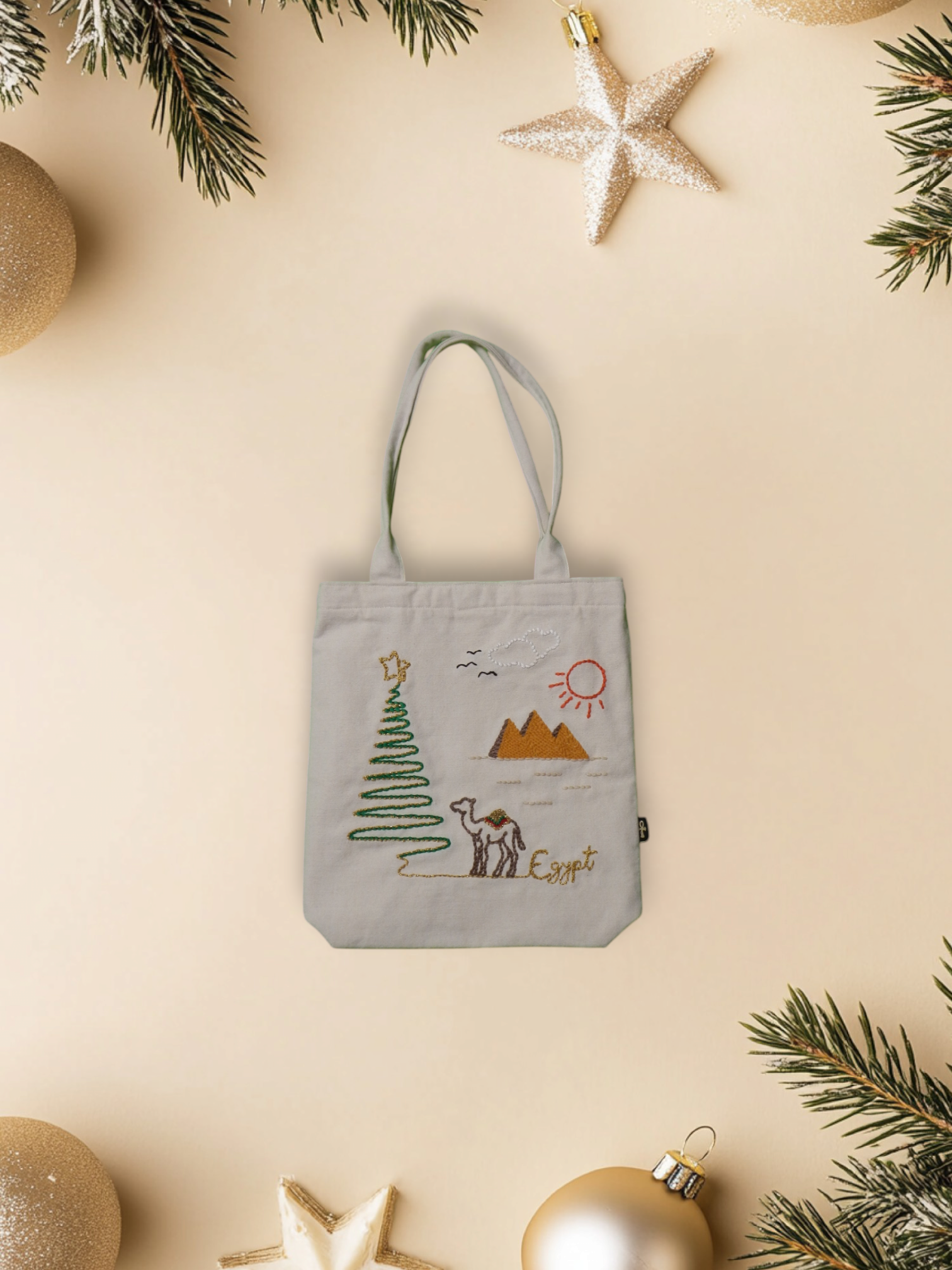 Embroidered Christmas Cotton Tote Bags – Christmas in Egypt Collection by Ankh