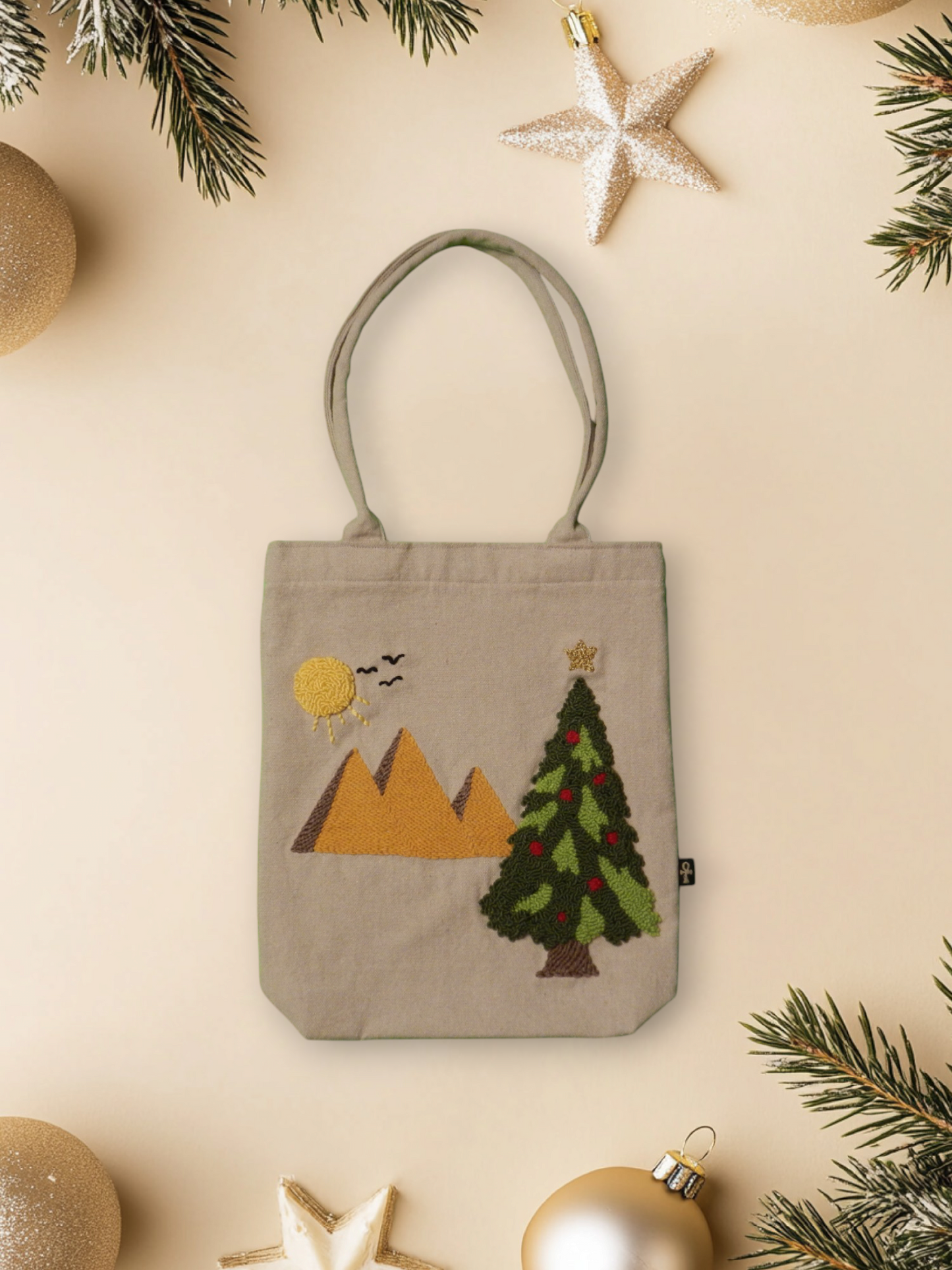 Embroidered Christmas Cotton Tote Bags – Christmas in Egypt Collection by Ankh