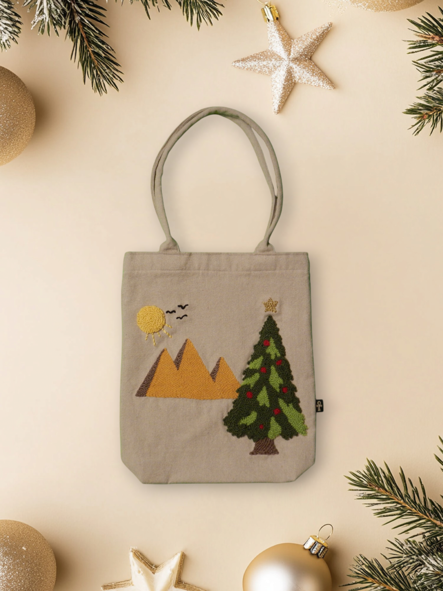 Embroidered Christmas Cotton Tote Bags – Christmas in Egypt Collection by Ankh