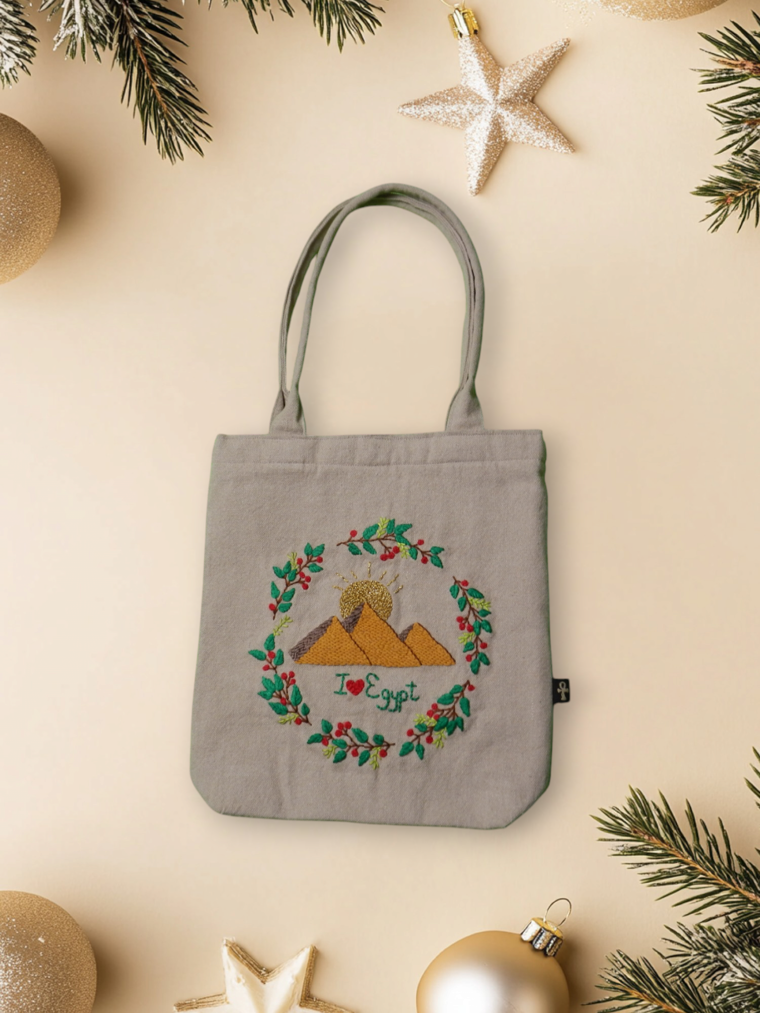 Embroidered Christmas Cotton Tote Bags – Christmas in Egypt Collection by Ankh