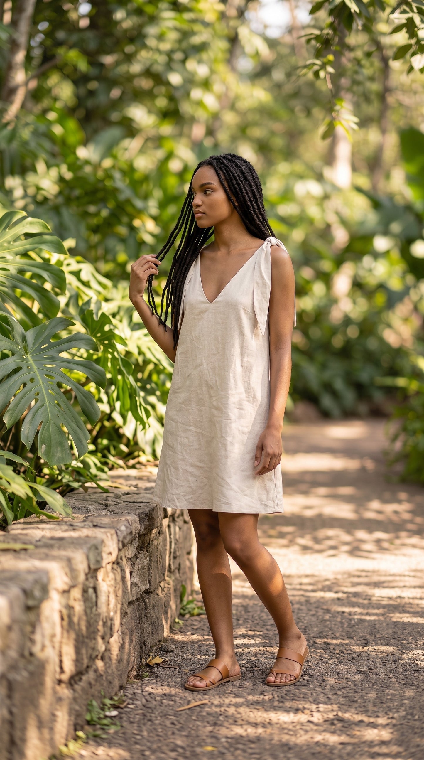 Ieya - Short Linen Dress with tie-able Straps