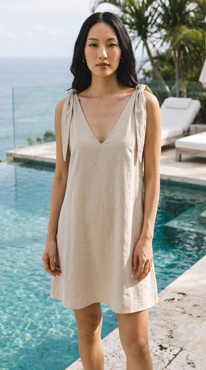 Ieya - Short Linen Dress with tie-able Straps