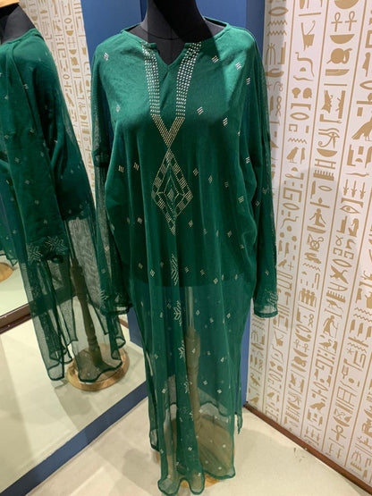 Elegant Green Tally Fancy Abaya - Embroidered Egyptian Abaya