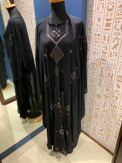 Elegant Abaya made of Tally and Chiffon - Embroidered Egyptian Black Abaya