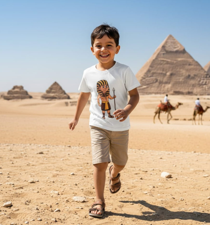 ANKH 100% Cotton T-Shirt for Kids - Egyptian King Ahmose print