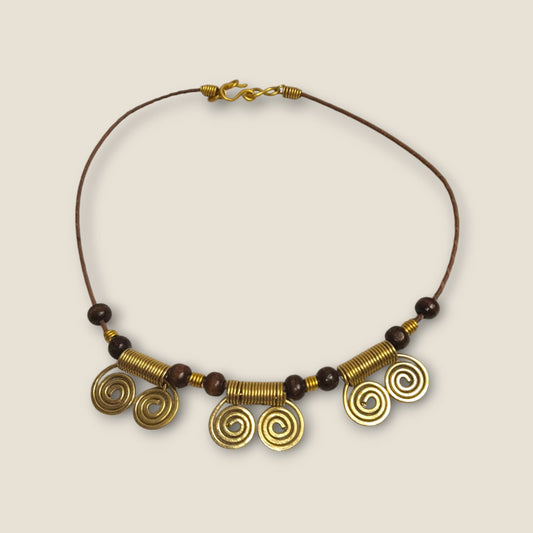 Medium Handmade Copper Spiral Necklace with Leather Cord - Ancient Egyptian Inspired 44cm