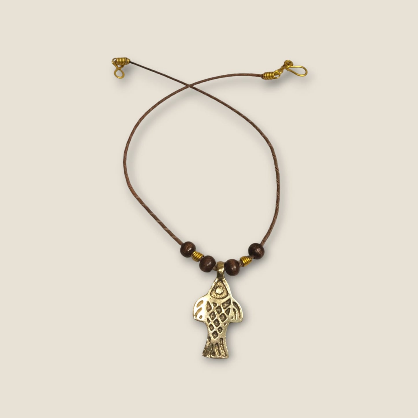 Ancient Egyptian Fish Pendant Necklace - Handcrafted Brass Symbol on 44cm Leather Cord