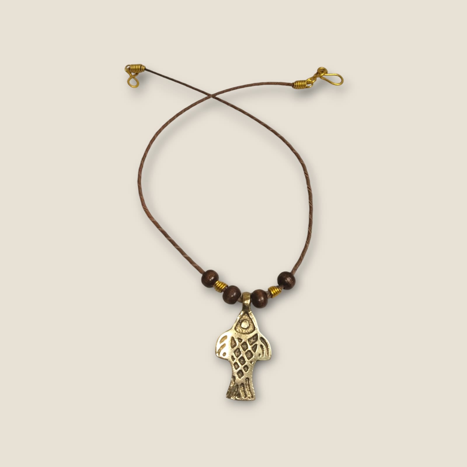 Ancient Egyptian Fish Pendant Necklace - Handcrafted Brass Symbol on 44cm Leather Cord