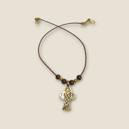 Ancient Egyptian Fish Pendant Necklace - Handcrafted Brass Symbol on 44cm Leather Cord