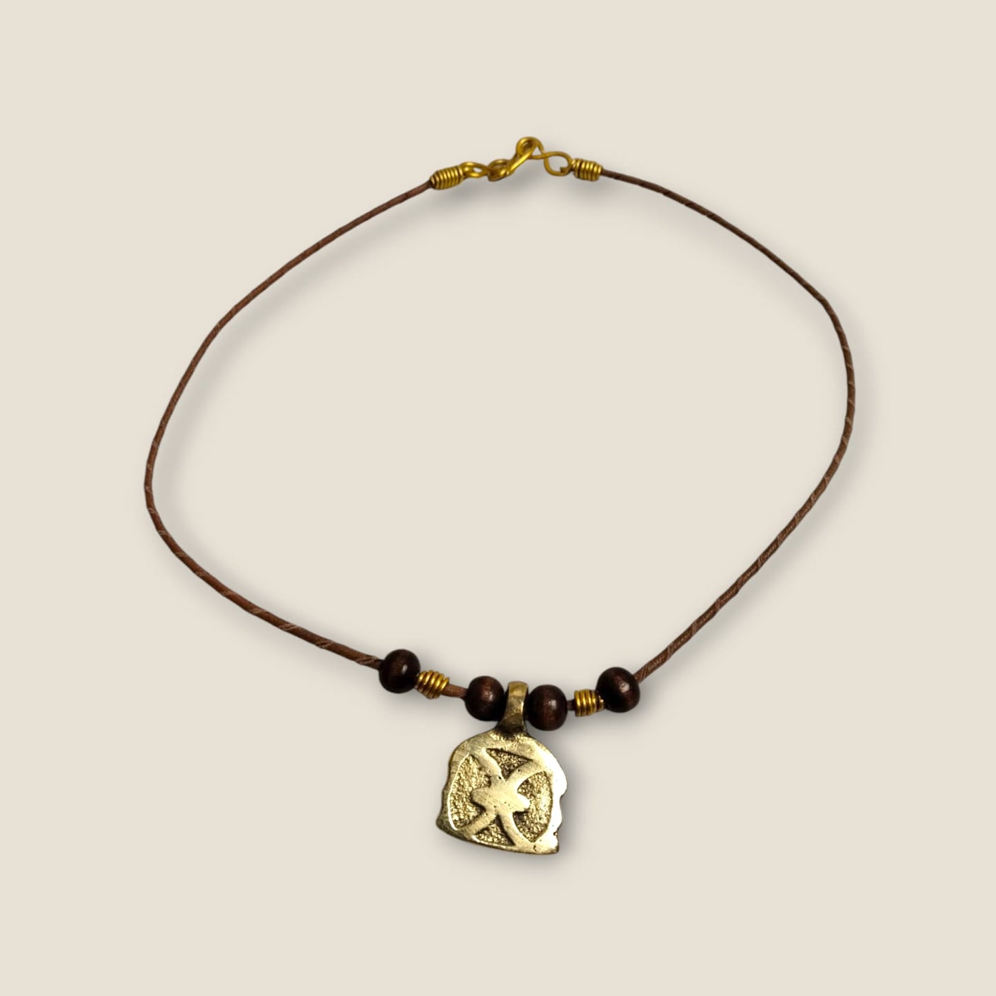 Ancient Egyptian Inspired Brass Pendant Necklace - Handcrafted Geometric Medallion with Brown Cord