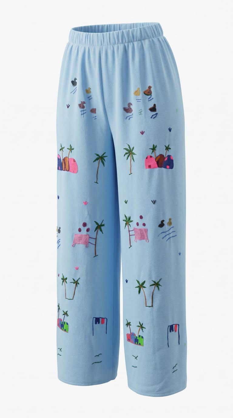 Hand-Made Cotton Pants - Embroidered - Traditional Egyptian Colorful designs M01