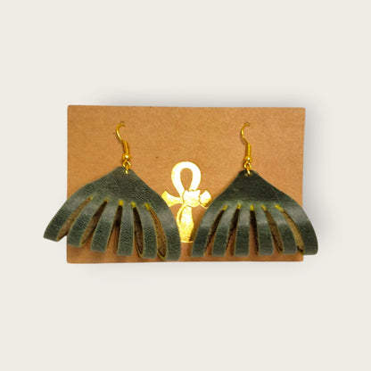Genuine Leather Fringe Earrings | ANKH Egyptian Royalty Handmade Boho Statement Jewelry