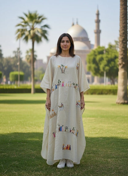 Hand-Made Cotton Dress | Gallabia - Embroidered - Traditional Egyptian Colorful designs M07