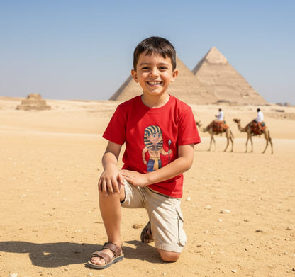 ANKH 100% Cotton T-Shirt for Kids - Egyptian King Ahmose print