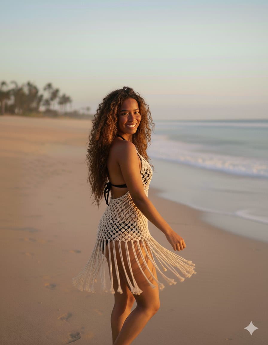 Handcrafted Macramé Dress Cover-Up - Luxury String Satin Silk Beach Wear
