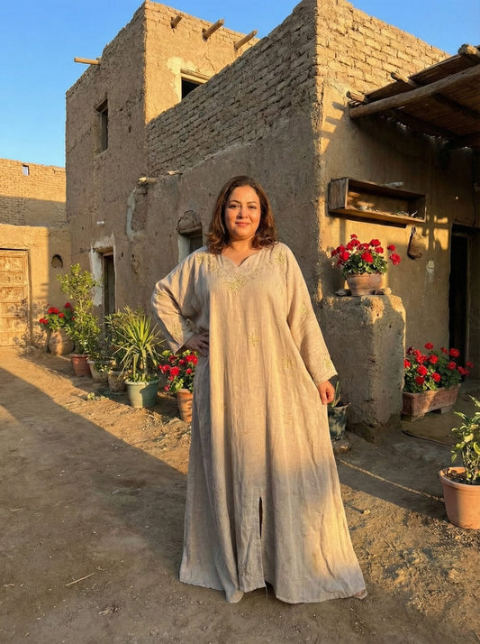 Hand-made Egyptian Galabeya Tally Embroidered - Silver/Gold Strings - ANKH Galabeya