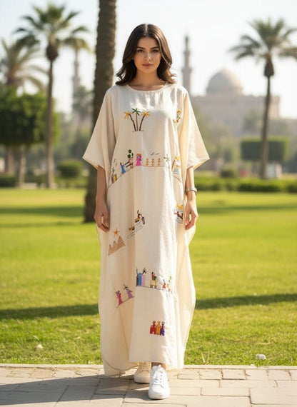 Hand-Made Cotton Dress | Gallabia - Embroidered - Traditional Egyptian Colorful designs M07