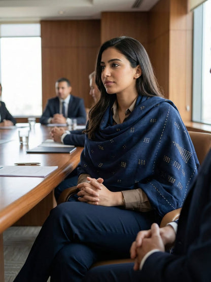 Hand-Made Linen Scarf - Embroidered - Silver and Gold Egyptian designs M04