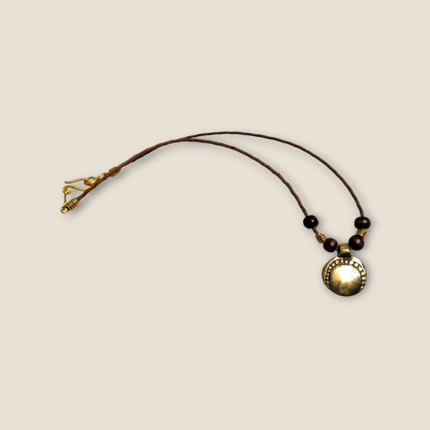 Ancient Egyptian Inspired Brass Pendant Necklace - Handcrafted Geometric Medallion with Brown Cord