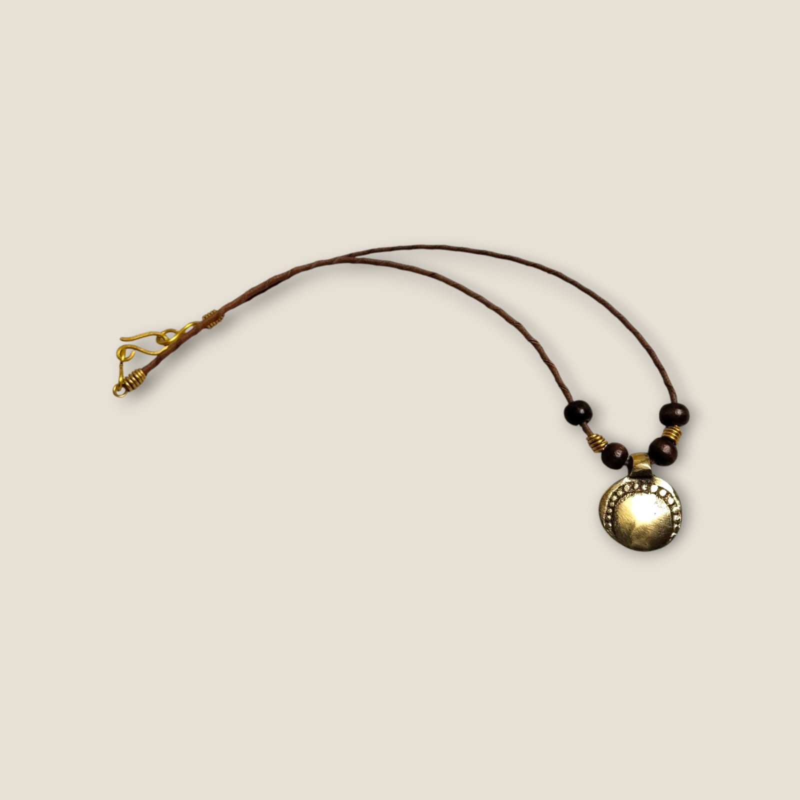 Ancient Egyptian Inspired Brass Pendant Necklace - Handcrafted Geometric Medallion with Brown Cord