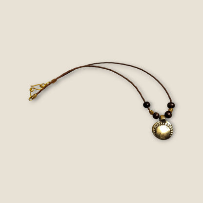 Ancient Egyptian Inspired Brass Pendant Necklace - Handcrafted Geometric Medallion with Brown Cord