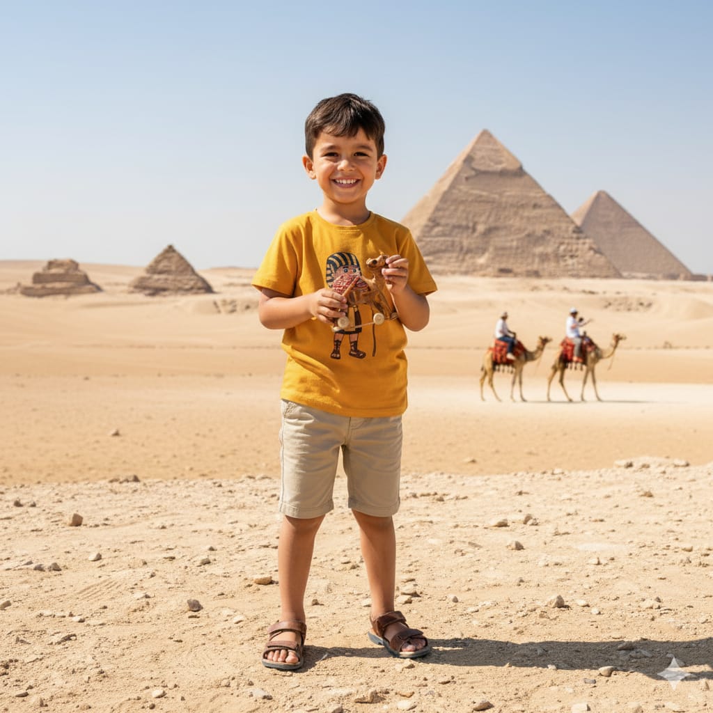 ANKH 100% Cotton T-Shirt for Kids - Egyptian King Ahmose print
