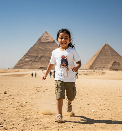 ANKH 100% Cotton T-Shirt for Kids - Egyptian Mau Cat Print