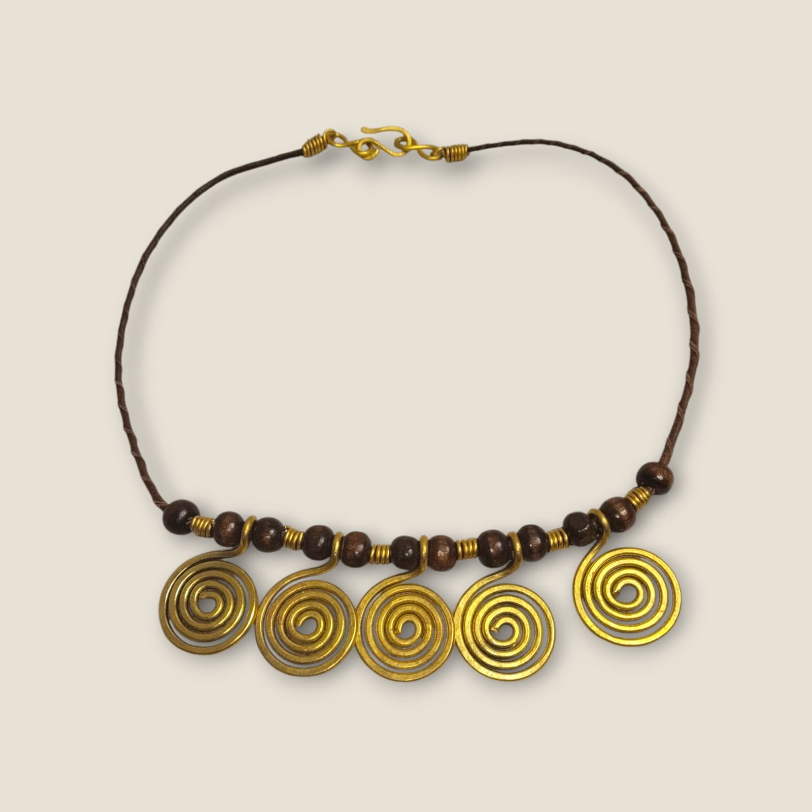 Large Handmade Copper Spiral Necklace with Leather Cord - Ancient Egyptian Inspired 44cm