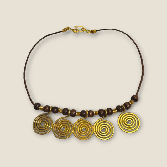 Large Handmade Copper Spiral Necklace with Leather Cord - Ancient Egyptian Inspired 44cm