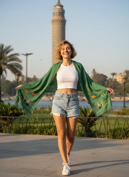 Hand-Made Cotton Scarf - Embroidered - Traditional Egyptian Colorful designs M06