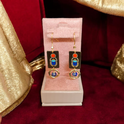 Gold-Plated Scarab Earrings with Howlite Stones – Egyptian-Inspired Design