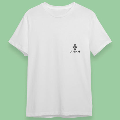 Basic white t-shirt 100% cotton with Ankh symbol, ancient Egyptian themed clothing